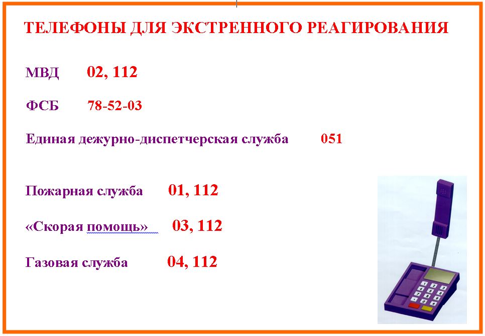 Телефоны для экстренного реагирования 02, 112(с мобильного)